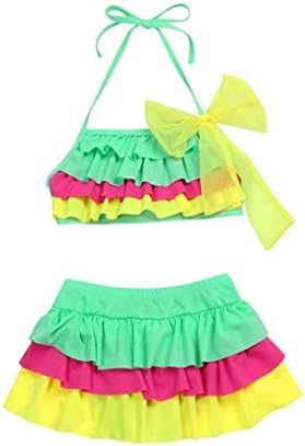 Fartido Kid Girl Gradient Tiered Ruffles Swimwear Young Girl Style Bikini Set