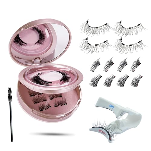 Magnetic Eyelashes, 3 Pairs of Magnetic Eyelashes, Natural Cute Design, Without Eyeliner, Full Eyelashes & 3/4 Half Eyelashes Styles, Magnetic Eyelashes, 4 Magnet Upgrade with Applicator, No Glue