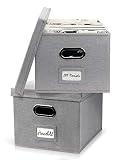 Beautiful File Box Organizer Set of 2 - Collapsible Linen File Cabinet for Easy File Folder Storage - Store All Your Documents and File Folders in Style