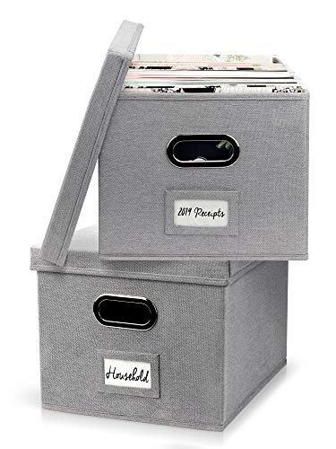Beautiful File Box Organizer Set of 2 - Collapsible Linen File Cabinet for Easy File Folder Storage - Store All Your Documents and File Folders in Style