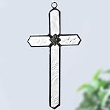 J Devlin Orn 183-2 Stained Glass Cross Ornament Window Sun Catcher Vintage Glass