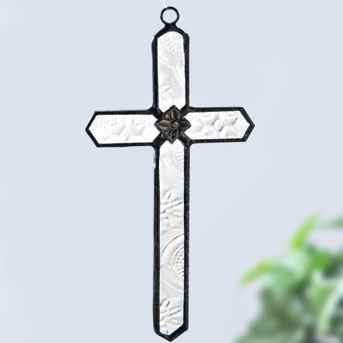 J Devlin Orn 183-2 Stained Glass Cross Ornament or Window Sun Catcher