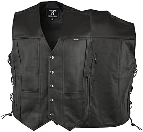 Idopy Men`s Faux Leather Vest Adjustable Lace Up Sides Motorcycle