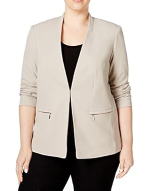 Womens Plus Long Sleeve Zip-Pocket Casual Blazer