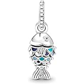 EZ Tuxedo Blue Scaled Fish Dangle Charms 925 Sterling Silver Fish Pendant wih Enamel for Bracelets