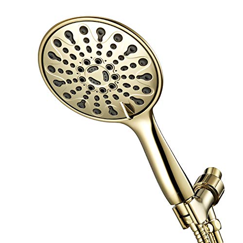 Couradric Handheld Shower Head, 6" Polished Brass Face 6 Spray Setting Shower Head with High