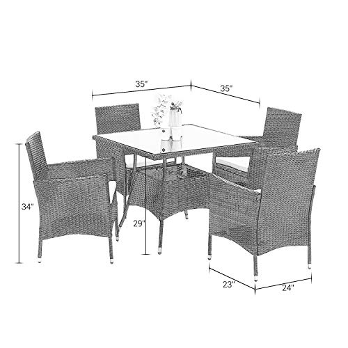 Wisteria-Lane-5-Piece-Outdoor-Patio-Dining-Set-Wicker-Glassed-Table-and-Cushioned-Chair-Umbrella-Cut-OutGrey