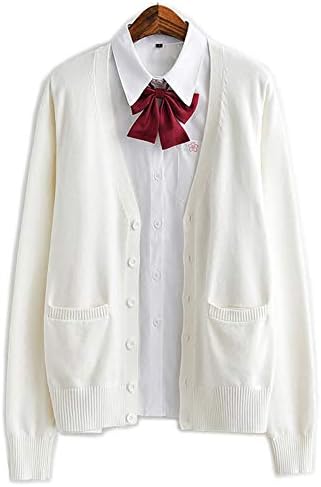 Ww Dreaming スクールカーディガン ニット 長袖 Vネック学生服 女子高校生 フォーマル ゆったり 無地 オールシーズン 迅速な対応で商品をお届け致します コスチューム セーター 前開き 文化祭 仮装 L 学園祭 ホワイト