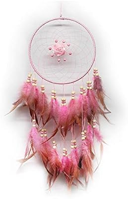 Y Xm Atrapasuenos Pluma Artesanal Morado Rosa Flor Casa Pared Boda