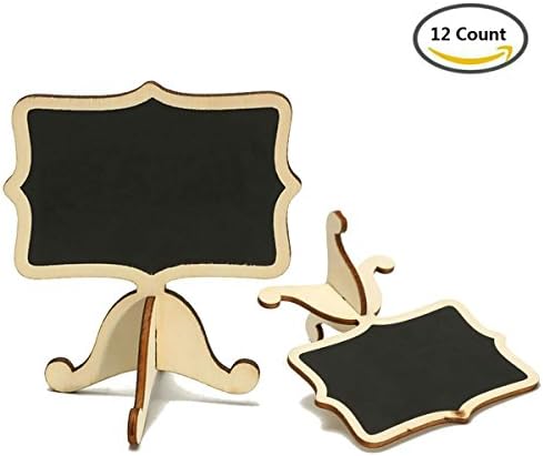 AKOAK 12 Pack Mini Rectangle Wood Color Frame Chalkboards with Support Easels for Message Board Signs, Weddings and Parties
