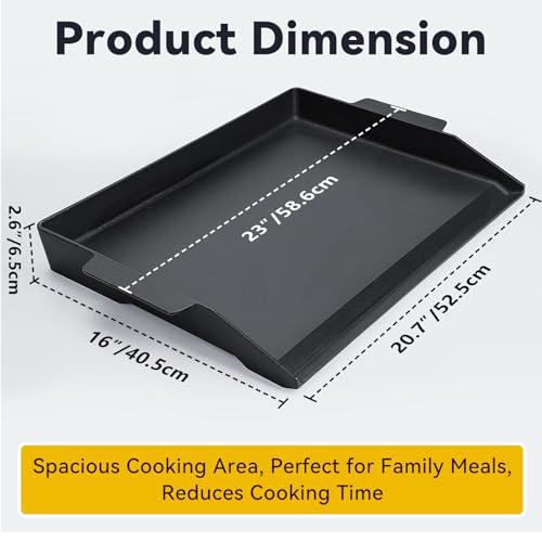 23" x 16" Cast Iron Griddle, Universal Flat Top Griddle for BBQ, Gas Grill, and 4 Burner Range Oven, Reinforced X-Shaped Ridges, Great for Parties, Camping & Tailgating