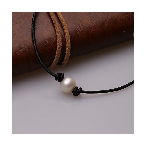 Single Cultured Freshwater Pearl Leather Choker Necklace on Genuine Black Leather Cord for Women Gift Handmade - Image 5