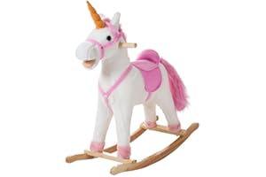 HAPPY TAILS Rocking Horse - Soft and Plush Ride-On Unicorn with Sturdy Wooden Base - Hand-Crafted Toy Rocker for Toddlers Ages 3 and Up by Happy Trails (White)