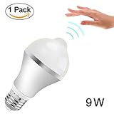 Aukora 9W Motion Sensor Light Bulb - E26/E27 LED Light Bulb with PIR Motion Sensor for Front Door Garage Carport Basement Corridor Hallway Stairs Attic, Cold White with Auto Switch