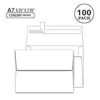 A7 Printable White Envelopes 5X7 100 Pack - Quick Self Seal,for 5x7 Cards| Perfect for Weddings, Invitations, Photos, Graduation, Baby Shower| 5.25 x 7.25 inches A7
