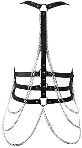 TOPFUR Women's Body Harness Leather and Metal Chain Punk Waist Belts Halloween Club Costumes Adjustable Costume