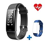 Lintelek Fitness Tracker, Customized Activity Tracker with Heart Rate Monitor, 14 Sports Modes Smart Watch IP67 Waterproof Pedometer for Men, Women and Kids (Black+Blue)