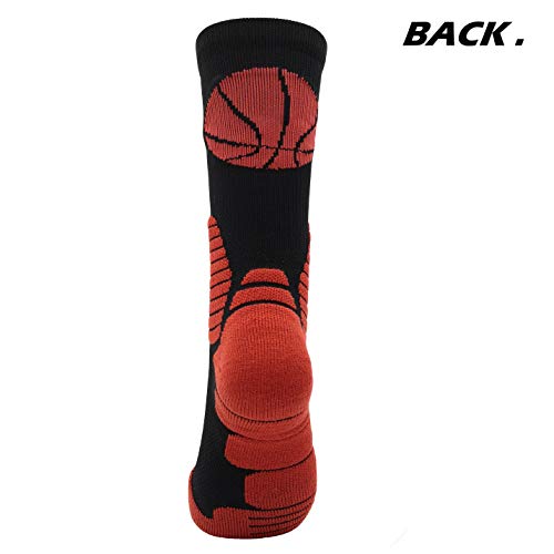 2 Pairs PK Elite Basketball Socks Dry Fit Warm Crew Sports Athletic Socks for Boy Girl Men Women (Black/Red X 2PK, L)