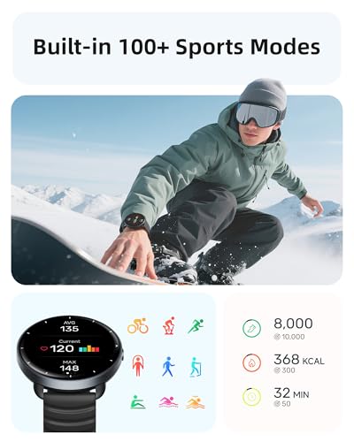 Parsonver Smart Watch Built-in GPS, 5ATM Swimming Smartwatch for Pool/Open Water, Fitness Watch with AMOLED Display, Heart Rate Sleep Monitor, 100+ Sports,Message Notification (Black, 42 mm)