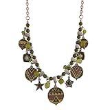 Real-Spark-Womens-Exotic-Plaid-Geometrical-Beaded-Chain-Statement-Pendant-Necklace-Green