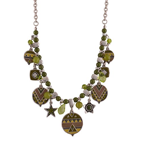 Real-Spark-Womens-Exotic-Plaid-Geometrical-Beaded-Chain-Statement-Pendant-Necklace-Green