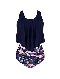 RXRXCOCO Traje de baño de dos piezas para dama con cintura alta y parte inferior para nadar