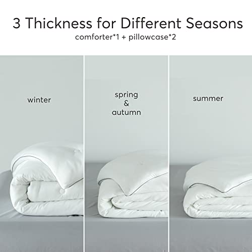 KASENTEX Lightweight Jersey Knit California King Comforter Set - Soft Bed Set - Noiseless Duvet Insert 3 Piece Solid Breathable– Light King Comforter with 2 Pillow Shams (White, 96x106”)