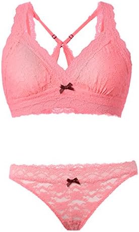 Womens Lace Warmly Lingerie Sets Bra and G-String Underwear (38A/36B, Light Candy)