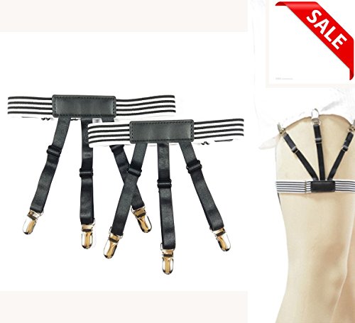 Jelinda Side Fixing Adjustable Shirt Stay Garters with Non-slip Locking Clamps,Black/White, One Size
