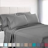 Empyrean Bedding 6 Piece Set - Hotel Luxury Silky Soft Double Brushed Microfiber - Hypoallergenic Wrinkle Free Bed Sheets - Deep Pocket Fitted Sheet, Top Sheet, 4 Pillow Cases, Queen - Gray