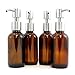 Amber Brown 4-Ounce Glass Bottles with Stainless Steel Pump Nozzles (4 Pack); Empty Boston Round Bottles Ideal for Lotion & Liquid Soap