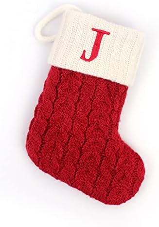 Stockings & Holders - Evemri Christmas Stockings with Initials, 7.1 Inches Small Embroidered Letter Knit Red White Christmas Stocking for Family Holiday Decorations and Xmas Tree Fireplace (J)