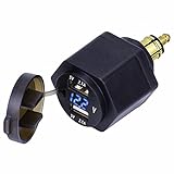 Cllena DIN Hella Powerlet Plug to Dual USB Charger Adapter with LED Voltmeter for BMW Motorcycle/Phone/iPhone/GPS/SatNav (Blue)