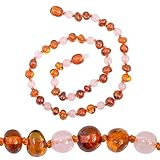 Genuine Amber - Baby Unisex Teething Necklace - 100% Natural Baltic Amber Polished Amber Beads - Natural Analgesic - Knotted Between Beads - With Plastic Screw Clasp (12.6 inches, Pink - Cognac)