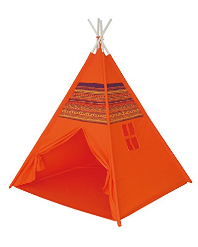 POCO DIVO Red Dirt Teepee Pyramid Tent Canvas Finish Playhouse Kids Indoor Toy House Outdoor Play Tent with Wooden Poles