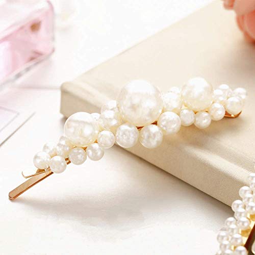 Pearl Hair Clips Pearl Barrettes for Women Girls-4pcs Large Hair Clips for Gifts Headwear Barrette Bride Wedding Headwear Styling Hair Pins, Elegant Clips For Hair Accessories - Thumbnail 2