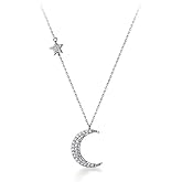 Kokoma Crystal Crescent Moon Pendant Necklace Sterling Silver S925 Dainty Cubic Zirconia Diamond Star Charm Adjustable Chain Necklaces Chokers Delicate Jewelry Gifts for Women