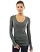 PattyBoutik Women Raglan V Neck Ruched Sides Top (Grayish Green Small)