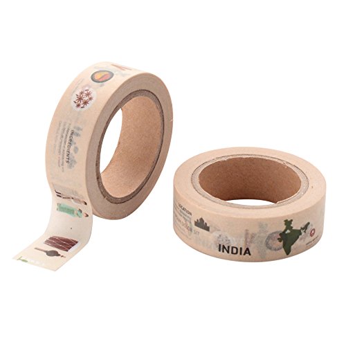 INCREWAY Scrapbook Decorative Paper Adhesive Craft Sticher Tapes with India Theme Pattern for DIY Crafts Making, NavajoWhite, 15mm Wide, About 10m/roll