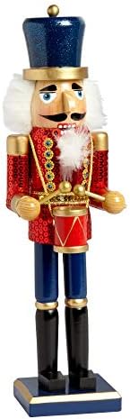 Northeast Home Goods Wooden Christmas Nutcracker Decor, 15-inch Red Sequin Drummer Soldier