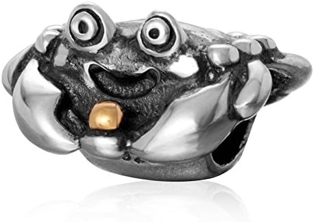 Choruslove Happy Crab Charm Antique 925 Sterling Silver Gold Plated Ball Bead for European Bracelet