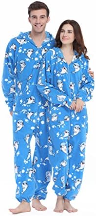 XMASCOMING Women's & Men's Hooded Fleece Onesies One-Piece Pajamas