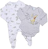Babies Two Piece Sleepsuit and Long Sleeve Vest Set Unisex Winnie The Pooh White Grey