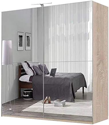 Texas Modern Full Mirror sliding door Bedroom wardrobe with LED Light Width 100cm/120cm/150cm/180cm/203cm/250cm(Oak/Sonoma, 100CM)