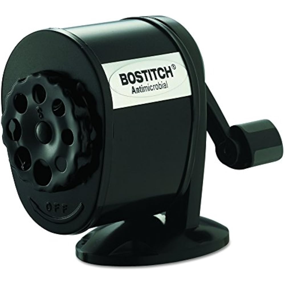 Bostitch Metal Antimicrobial Manual Pencil Sharpener, Black (MPS1BLK