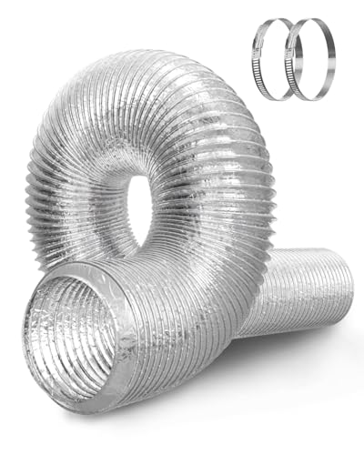 HG PLVTII 100mm Flexible Ducting Aluminium Foil 4 Inch Vent Hose, 6-Layer Heavy Duty Air Duct Pipe for Grow Tent, Tumble Dryer, Bathroom Extractor Fan, Hydroponics Ventilation System, 105mm x 2 Meter