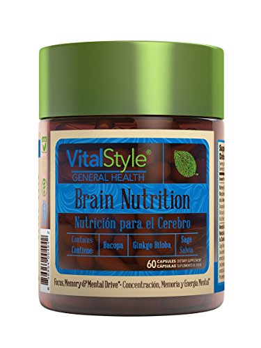 VitalStyle All Natural Brain Booster. Nutrition and Support for Memory, Focus, Clarity and Concentration Enhancer with Bacopa Monnieri, Gotu Kola, Mucuna Pruriens, Ginkgo Biloba & More