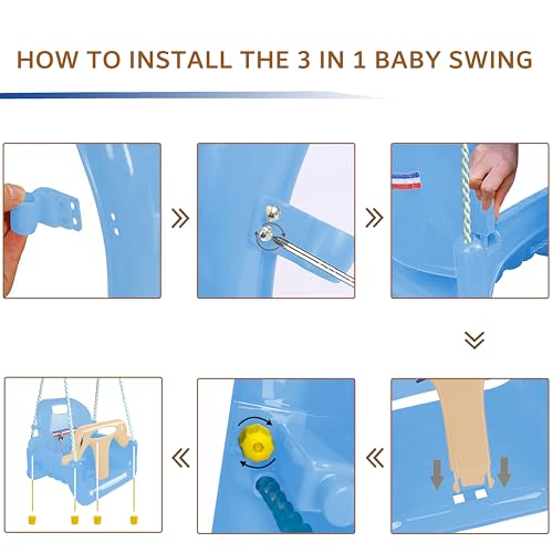 KINSPORY Children's Swing, 3 in 1 Swing, Children's Garden Swing for Indoor and Outdoor (Light Blue)