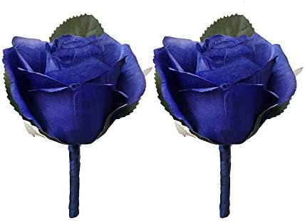 DALAMODA Royal Blue Rose Boutonniere 2Pcs Groom Boutonniere Buttonholes Groomsman Silk Artificial Rose Wedding Flowers Brooch Pin Accessories Prom Suit Decoration (Pack of 2)
