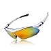 Wolfbike POLARIZE Sports Cycling Sunglasses with 5 Set Interchangeable Lenses White Frame